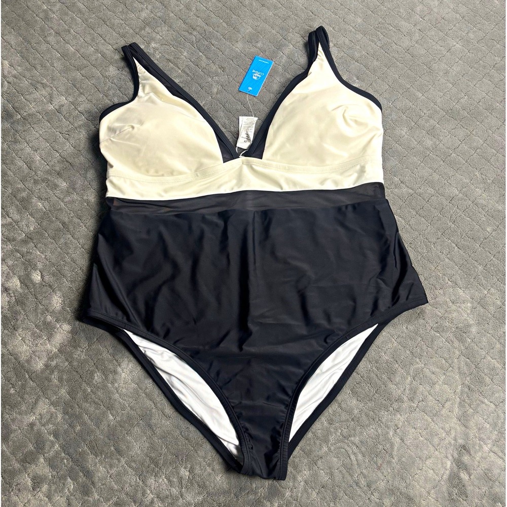 CUPSHE One Piece Swimsuit Plus Size 3X Black White NWT